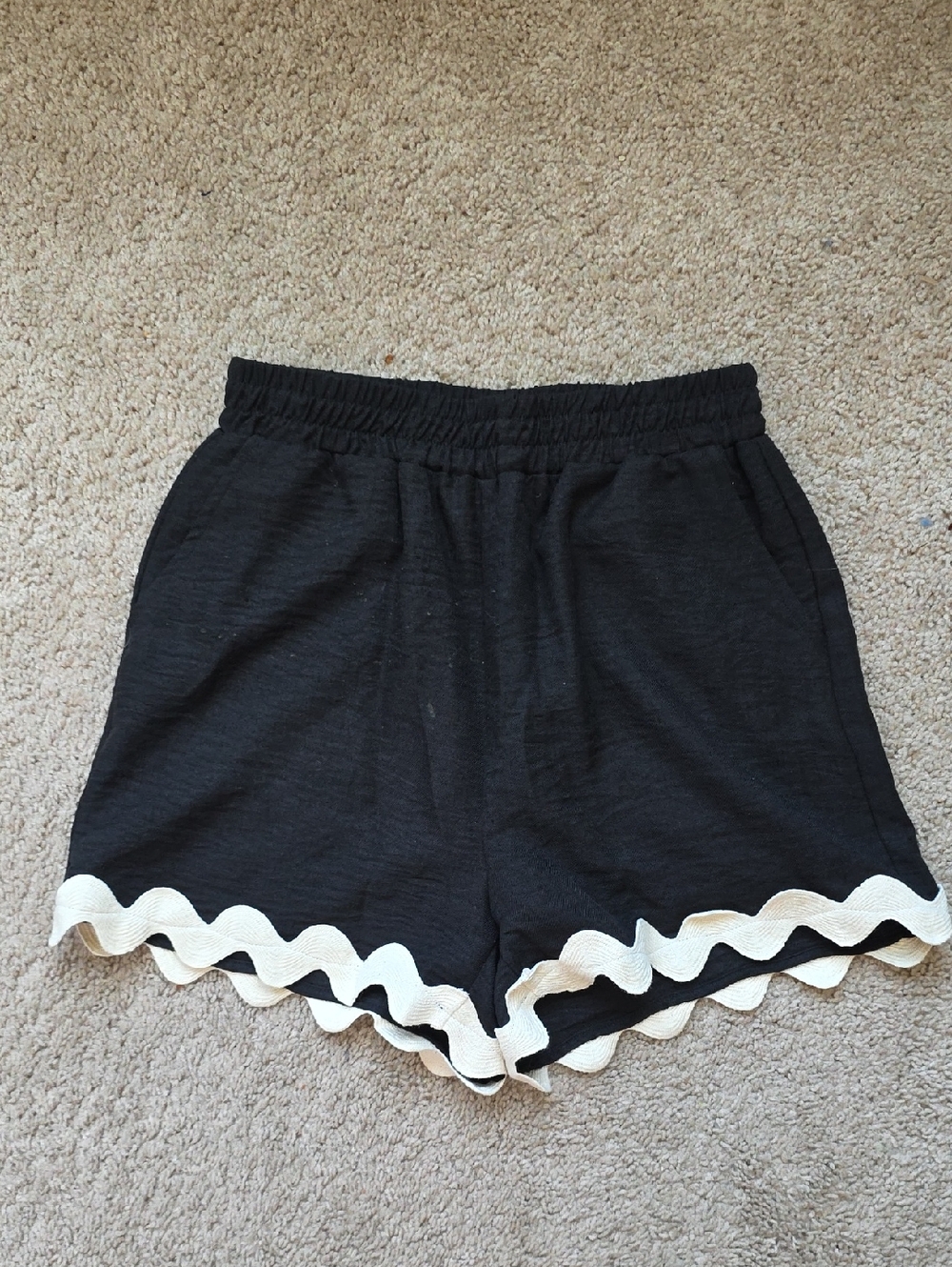 entro Black Athletic Shorts with White Scalloped Trim